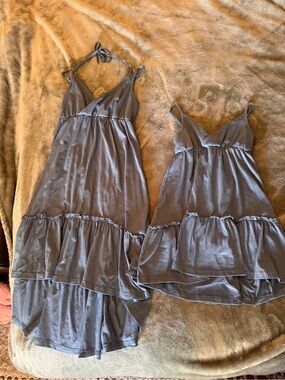 PatPat Slate Blue Midi & Mini Tiered Ruffle Dress Set